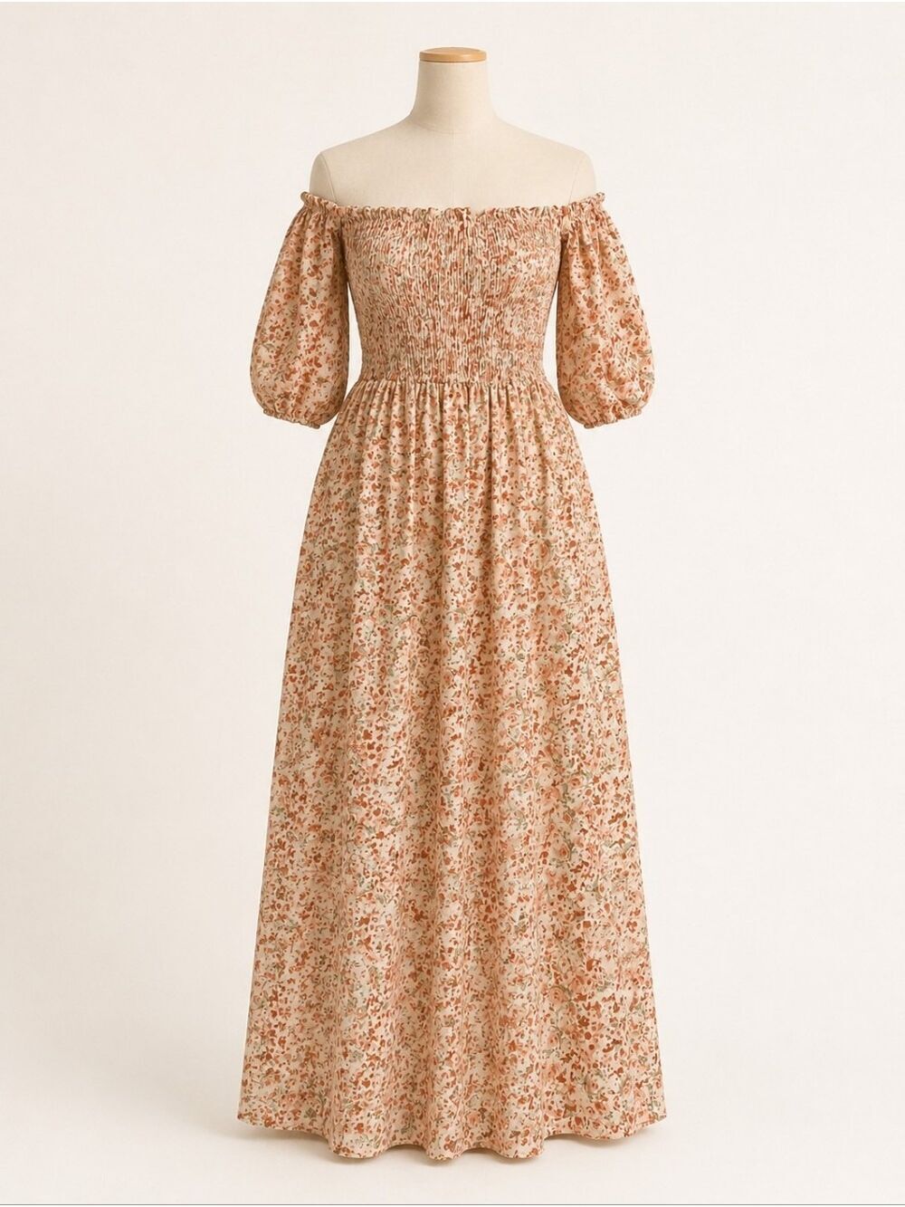 Lush Ginger Rose Floral Smocked Off Shoulder Maxi Dress Small